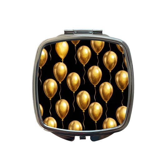 Gold Balloons Black Background Birthday Anniversary Small Travel Purse Handbag Pocket Makeup Compact Mirror