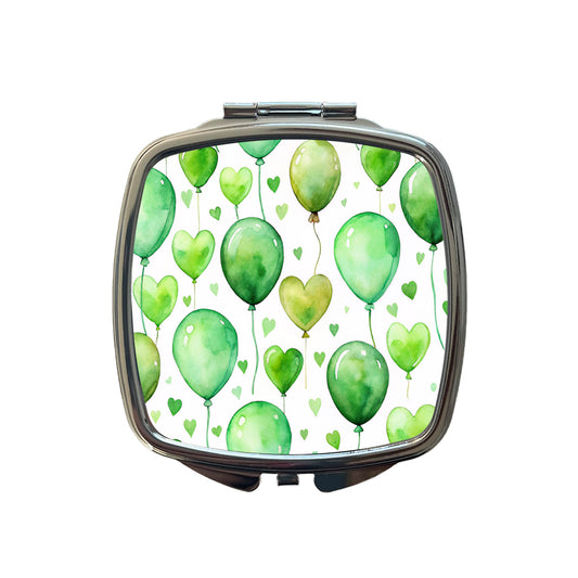 Green Balloons Hearts Watercolor Birthday Small Travel Purse Handbag Pocket Makeup Compact Mirror