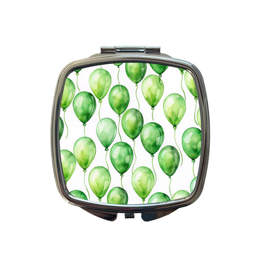 Green Balloons Watercolor Birthday Small Travel Purse Handbag Pocket Makeup Compact Mirror