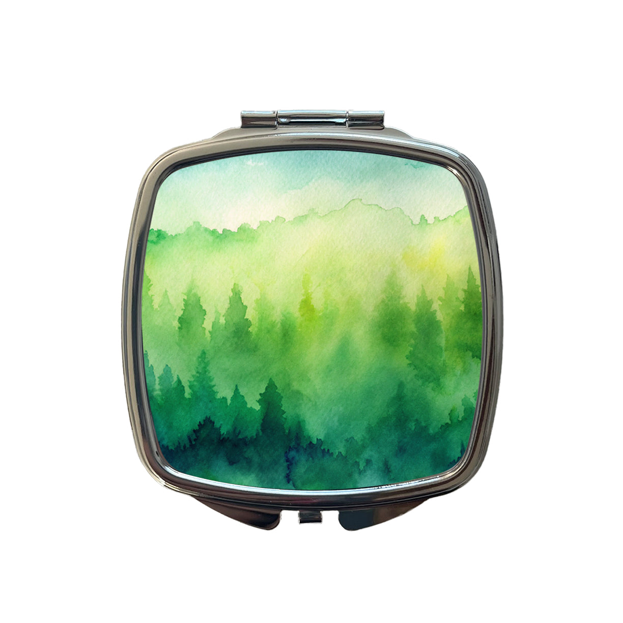 Green Forest Ombre Watercolor Small Travel Purse Handbag Pocket Makeup Compact Mirror