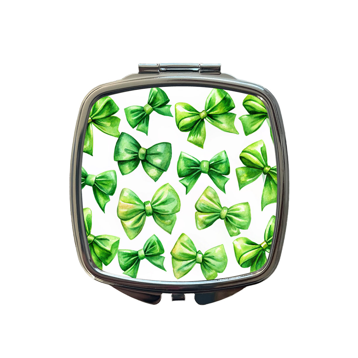 Green Scattered Coquette Bows Watercolor Small Travel Purse Handbag Pocket Makeup Compact Mirror