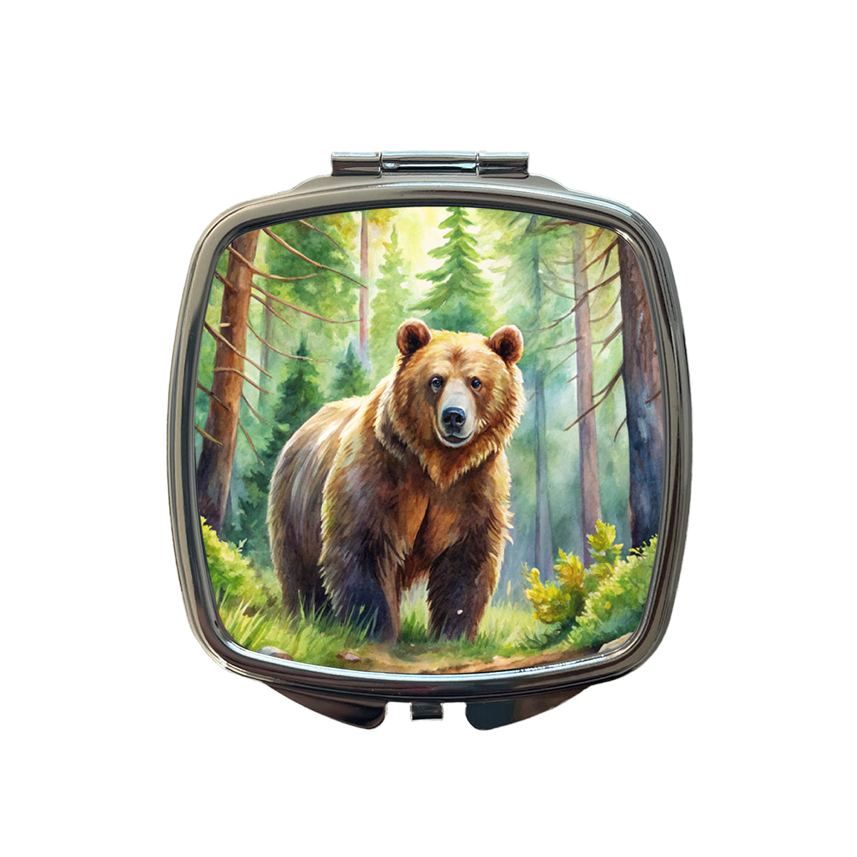 Grizzly Bear In Forest Watercolor Small Travel Purse Handbag Pocket Makeup Compact Mirror