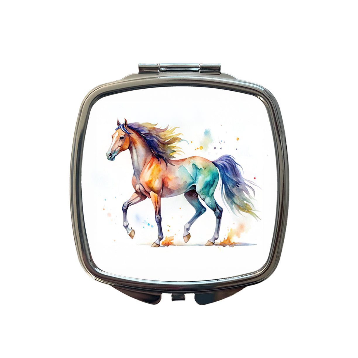 Horse Watercolor Design Small Travel Purse Handbag Pocket Makeup Compact Mirror