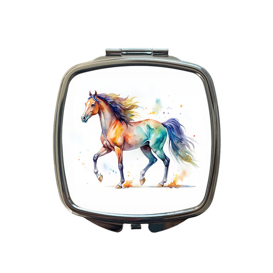 Horse Watercolor Design Small Travel Purse Handbag Pocket Makeup Compact Mirror