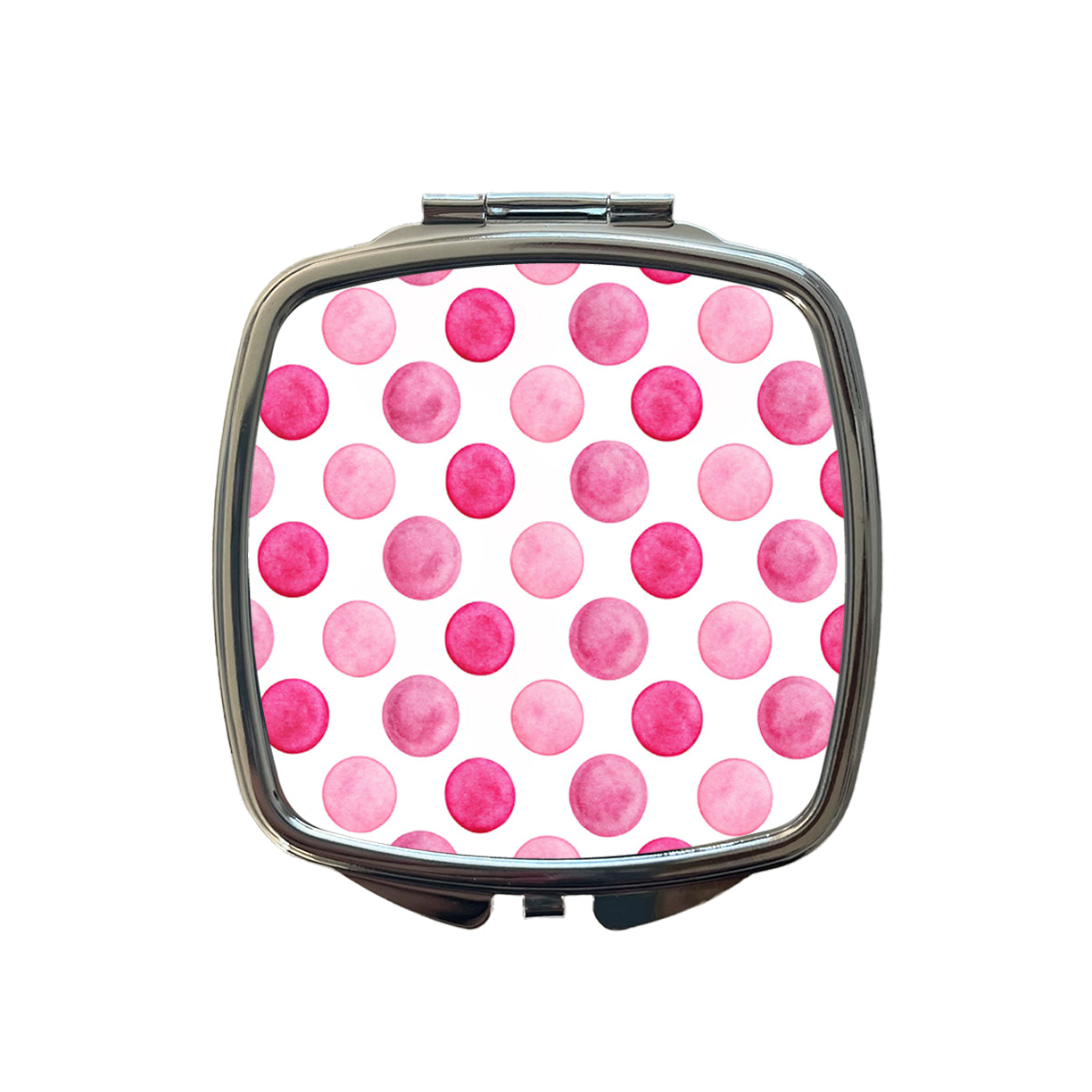 Hot Pink Polka Dots White Background Small Travel Purse Handbag Pocket Makeup Compact Mirror
