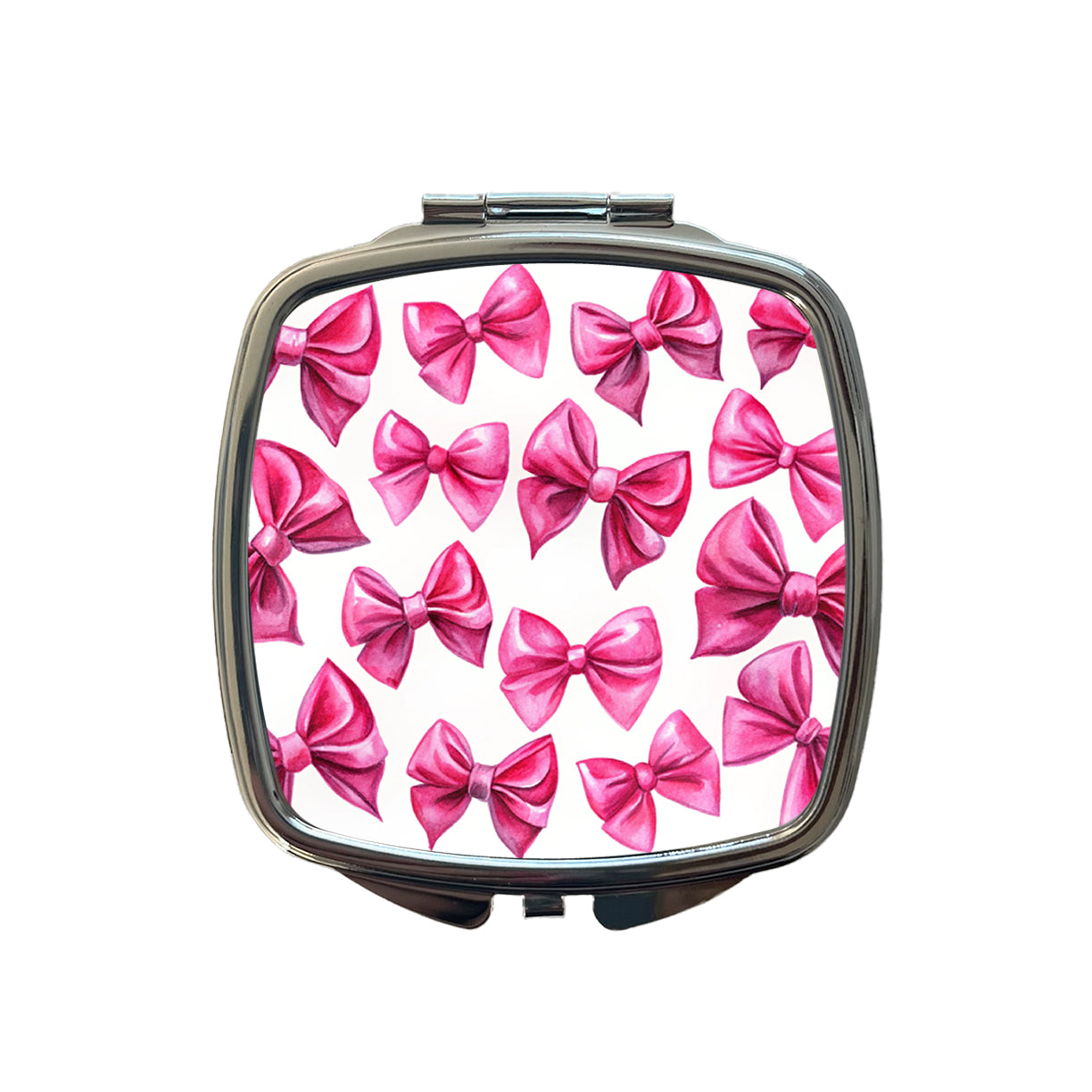 Hot Pink Scattered Coquette Bows Watercolor Small Travel Purse Handbag Pocket Makeup Compact Mirror