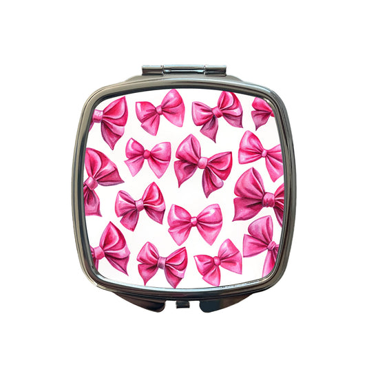 Hot Pink Scattered Coquette Bows Watercolor Small Travel Purse Handbag Pocket Makeup Compact Mirror