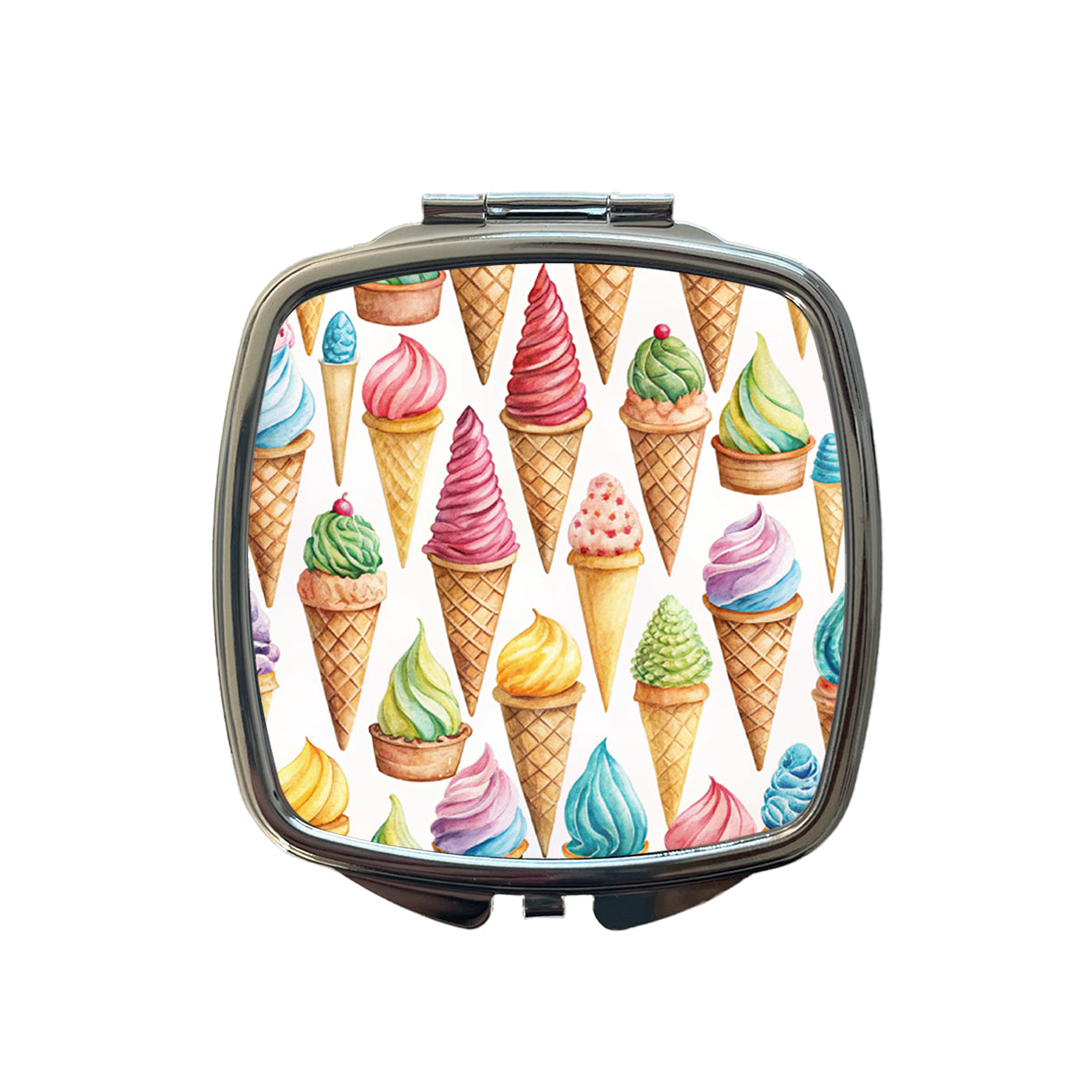 Ice Cream Cones Colorful Small Travel Purse Handbag Pocket Makeup Compact Mirror