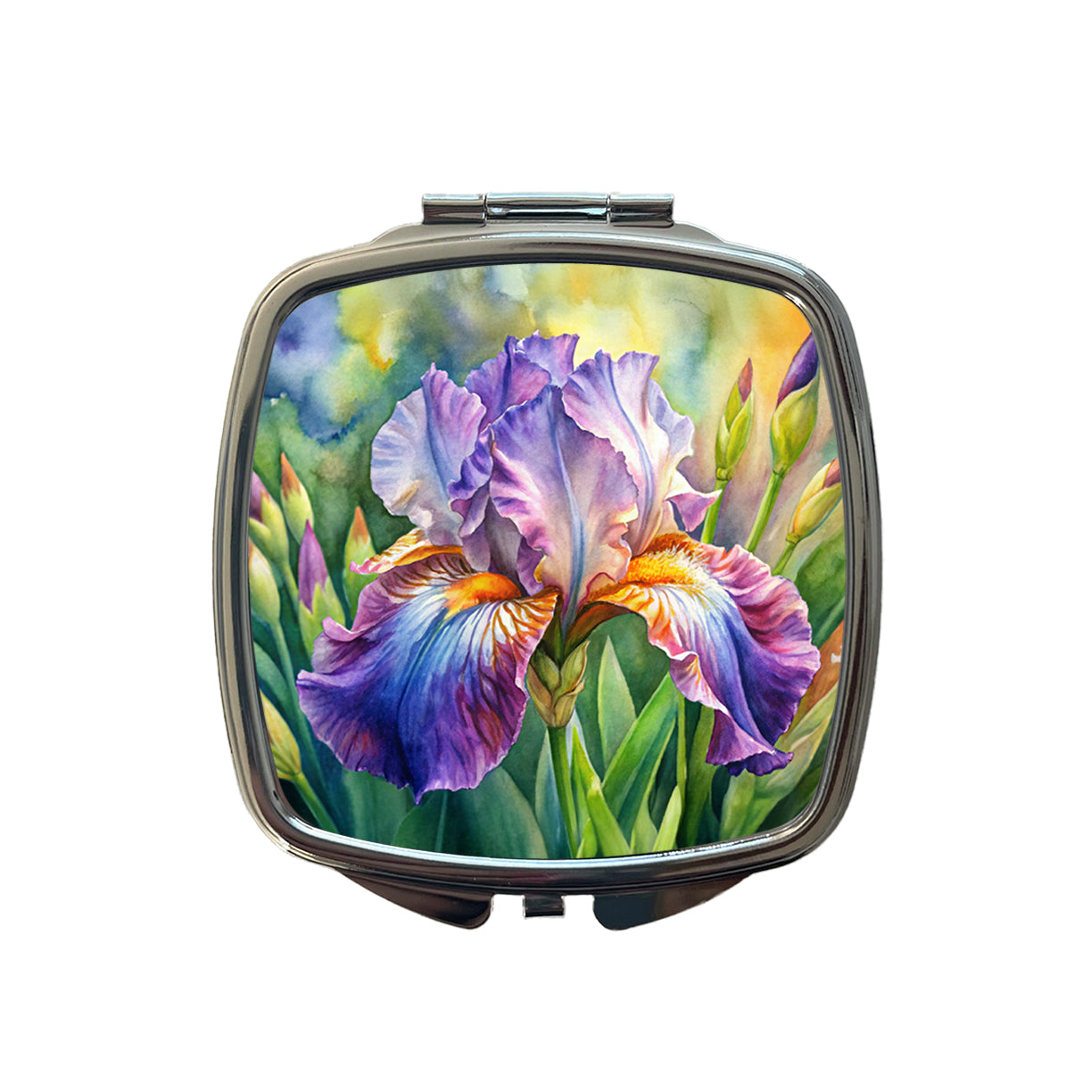Iris Purple Flowers Watercolor Small Travel Purse Handbag Pocket Makeup Compact Mirror
