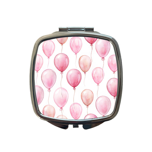 Light Pink Balloons Watercolor Birthday Small Travel Purse Handbag Pocket Makeup Compact Mirror