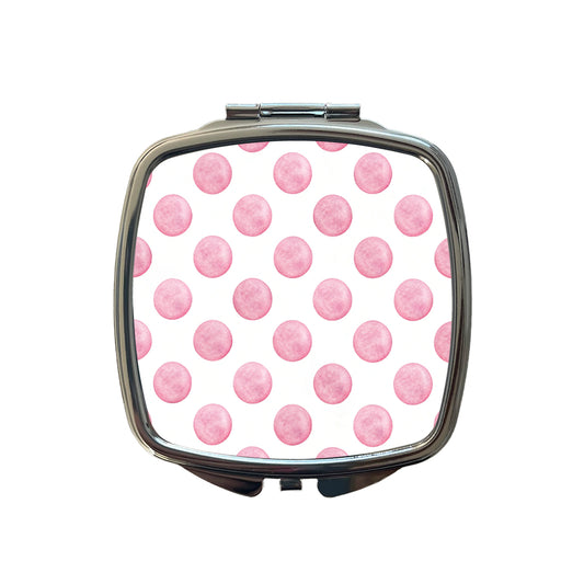 Light Pink Polka Dots White Background Small Travel Purse Handbag Pocket Makeup Compact Mirror