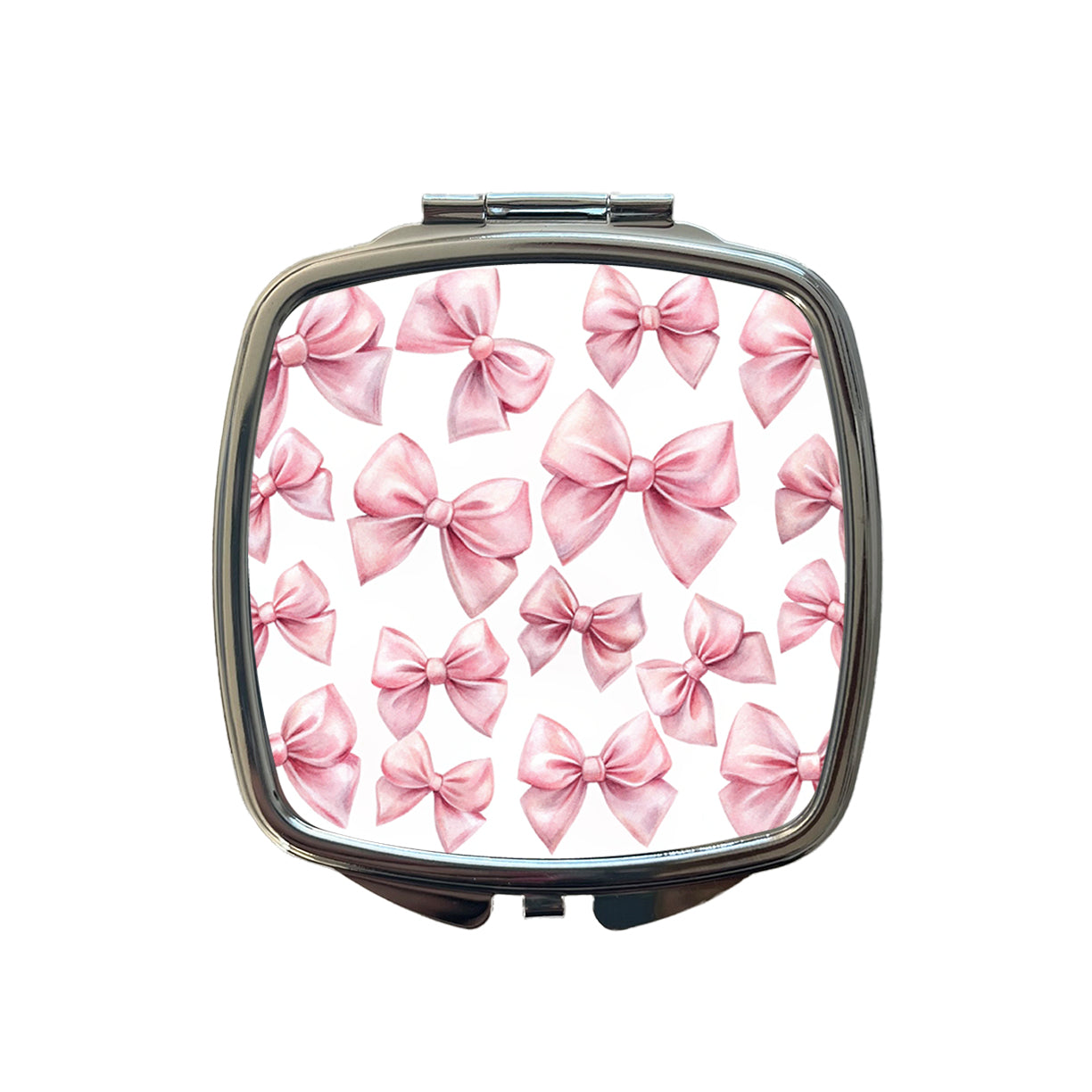 Light Pink Scattered Coquette Bows Watercolor Small Travel Purse Handbag Pocket Makeup Compact Mirror