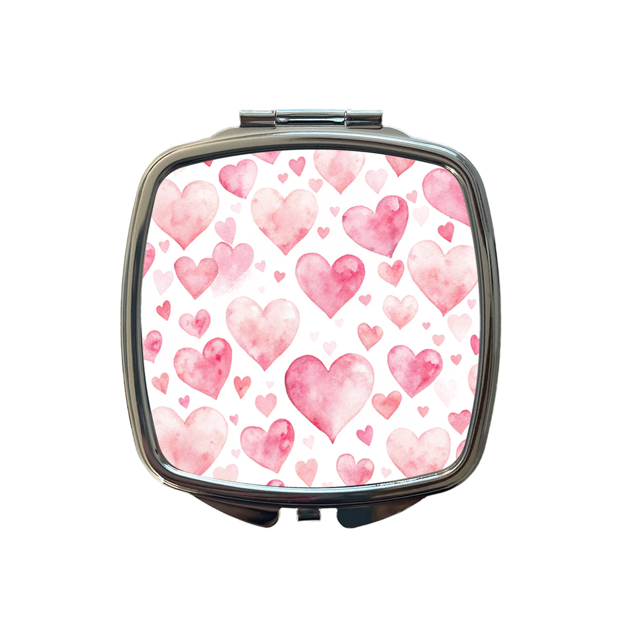 Light Pink Scattered Hearts Watercolor Small Travel Purse Handbag Pocket Makeup Compact Mirror
