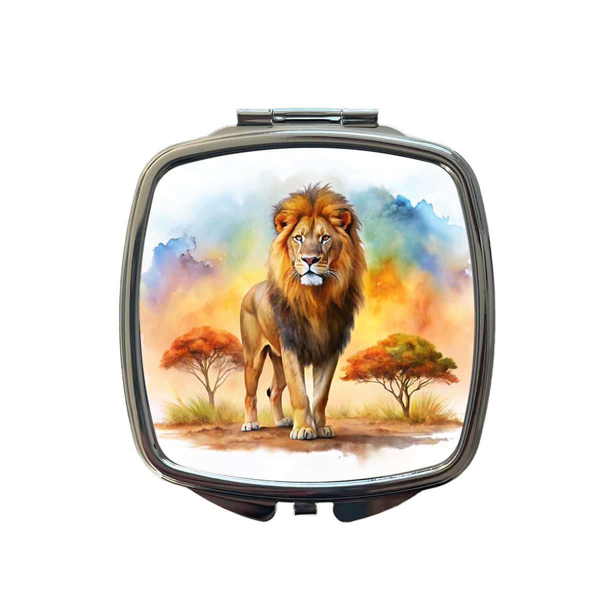 Lion African Plain Watercolor Small Travel Purse Handbag Pocket Makeup Compact Mirror
