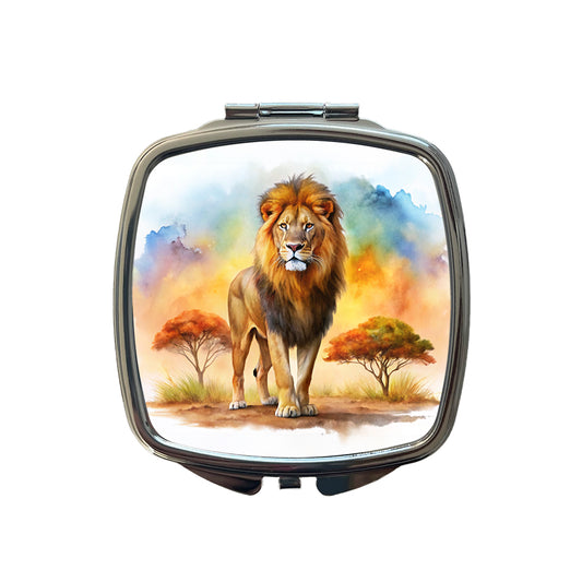 Lion African Plain Watercolor Small Travel Purse Handbag Pocket Makeup Compact Mirror