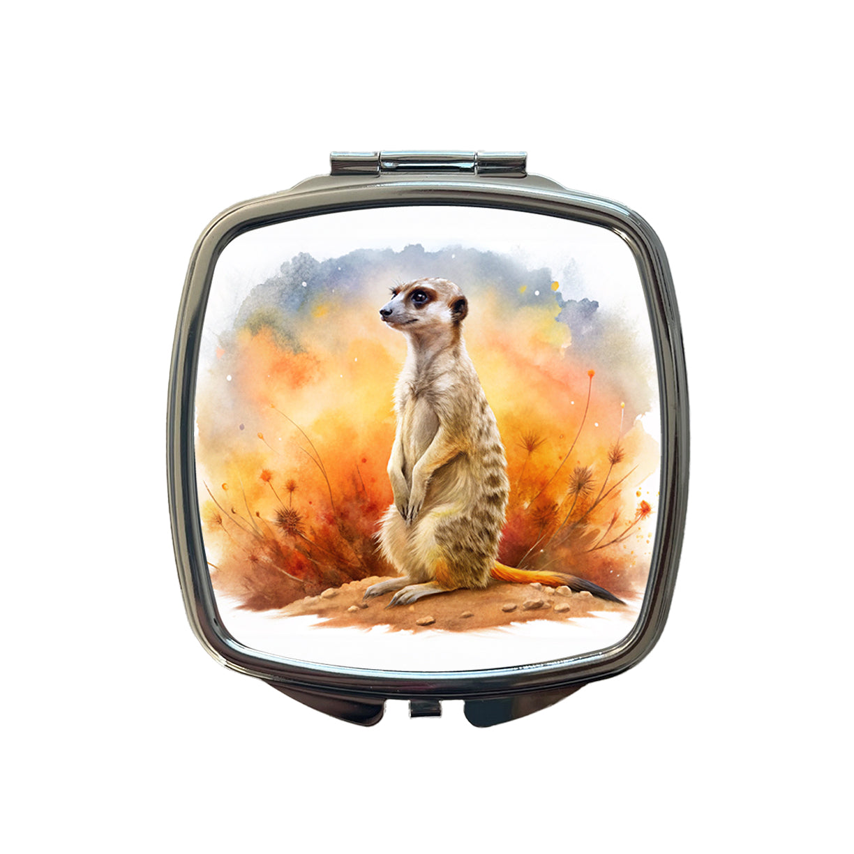 Meerkat African Plain Beautiful Watercolor Small Travel Purse Handbag Pocket Makeup Compact Mirror
