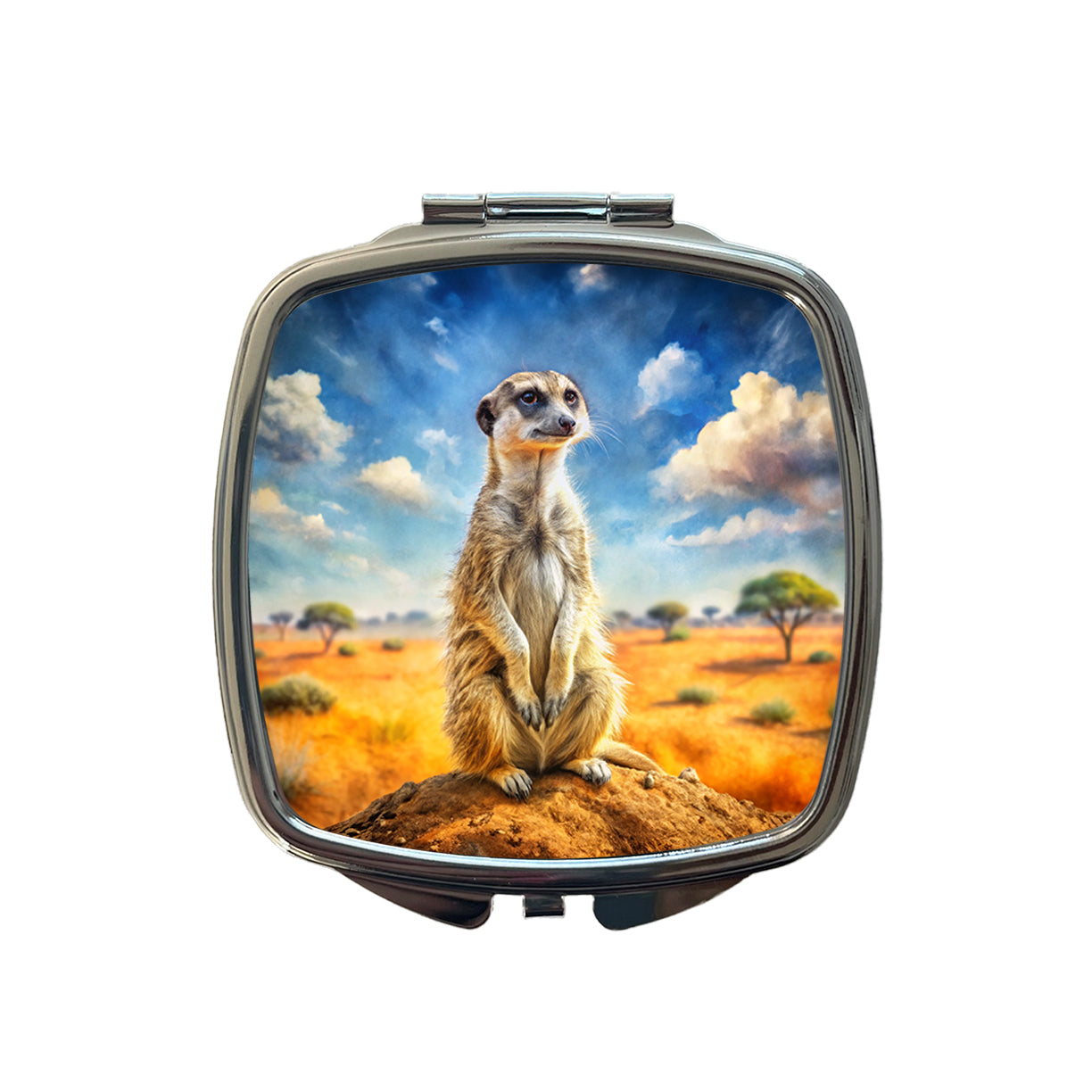 Meerkat African Plain Watercolor Design Small Travel Purse Handbag Pocket Makeup Compact Mirror