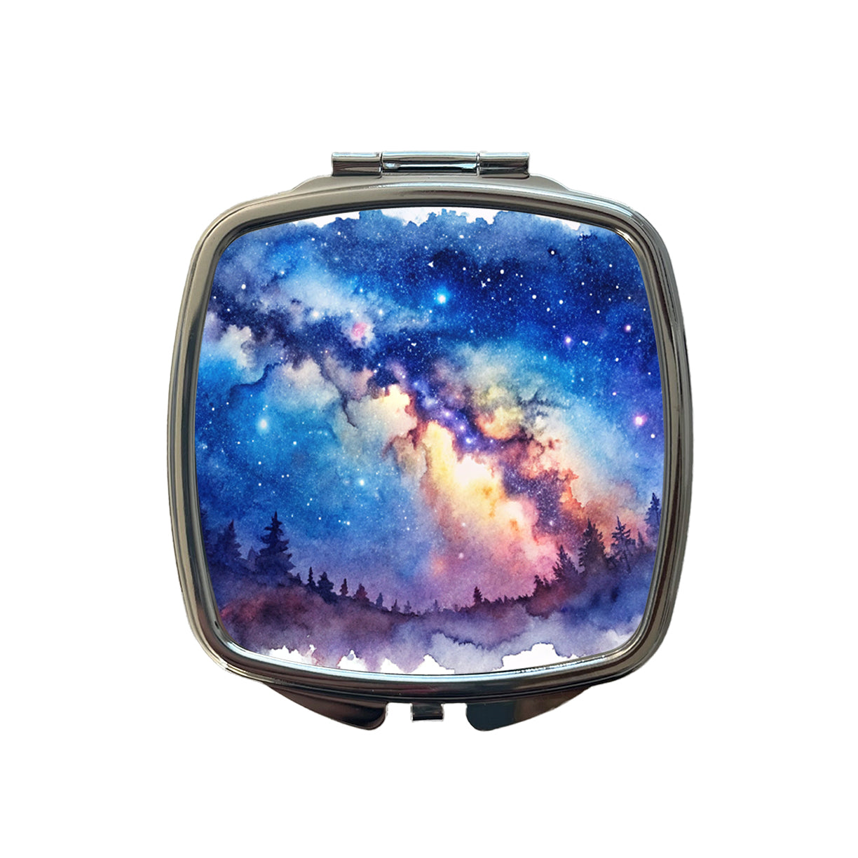 Milky Way Space Watercolor Design Stars Beautiful Small Travel Purse Handbag Pocket Makeup Compact Mirror