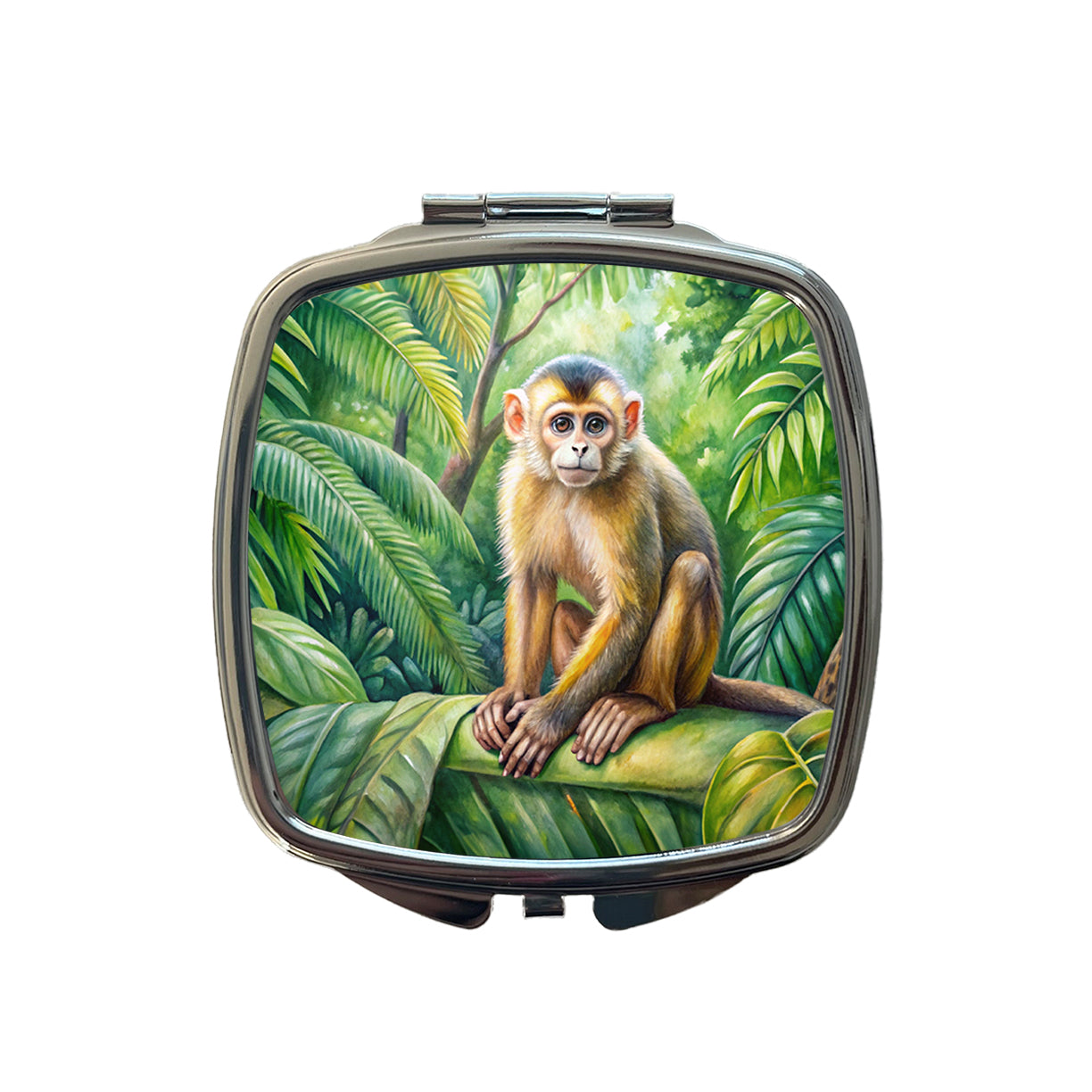 Monkey In Rainforest Watercolor Small Travel Purse Handbag Pocket Makeup Compact Mirror