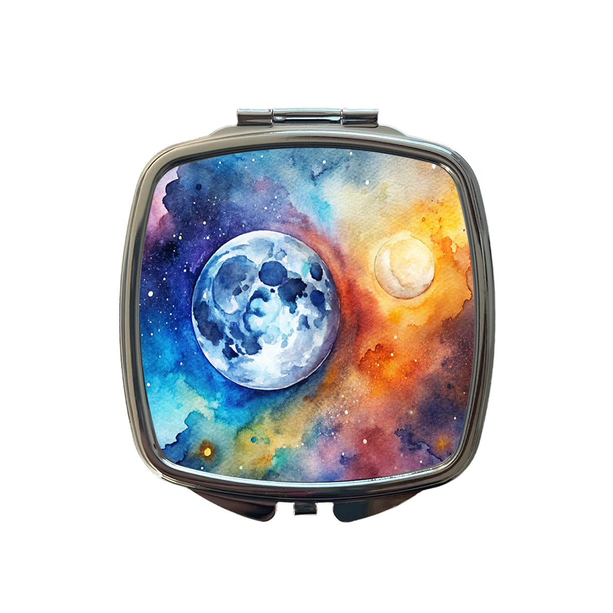 Moon Space Watercolor Design Astronomy Small Travel Purse Handbag Pocket Makeup Compact Mirror