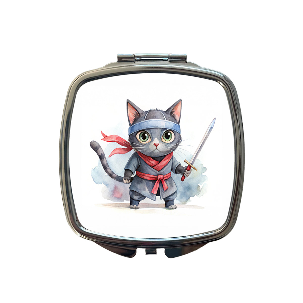 Ninja Cat Watercolor Small Travel Purse Handbag Pocket Makeup Compact Mirror