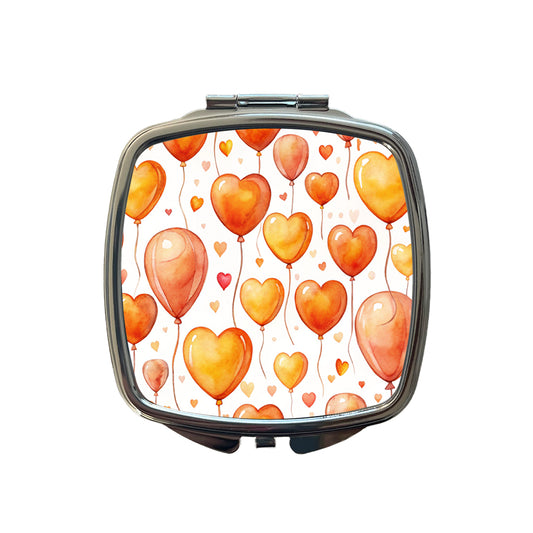 Orange Balloons Hearts Watercolor Birthday Small Travel Purse Handbag Pocket Makeup Compact Mirror