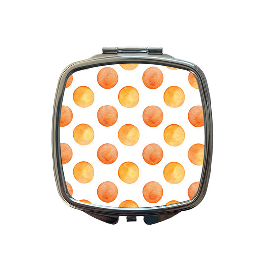 Orange Polka Dots White Background Small Travel Purse Handbag Pocket Makeup Compact Mirror