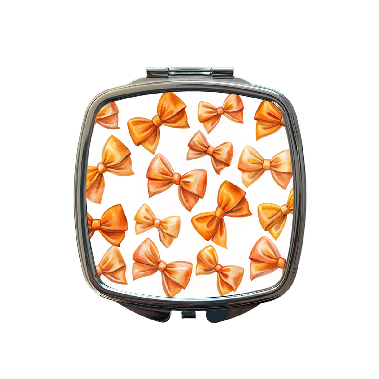 Orange Scattered Coquette Bows Watercolor Small Travel Purse Handbag Pocket Makeup Compact Mirror