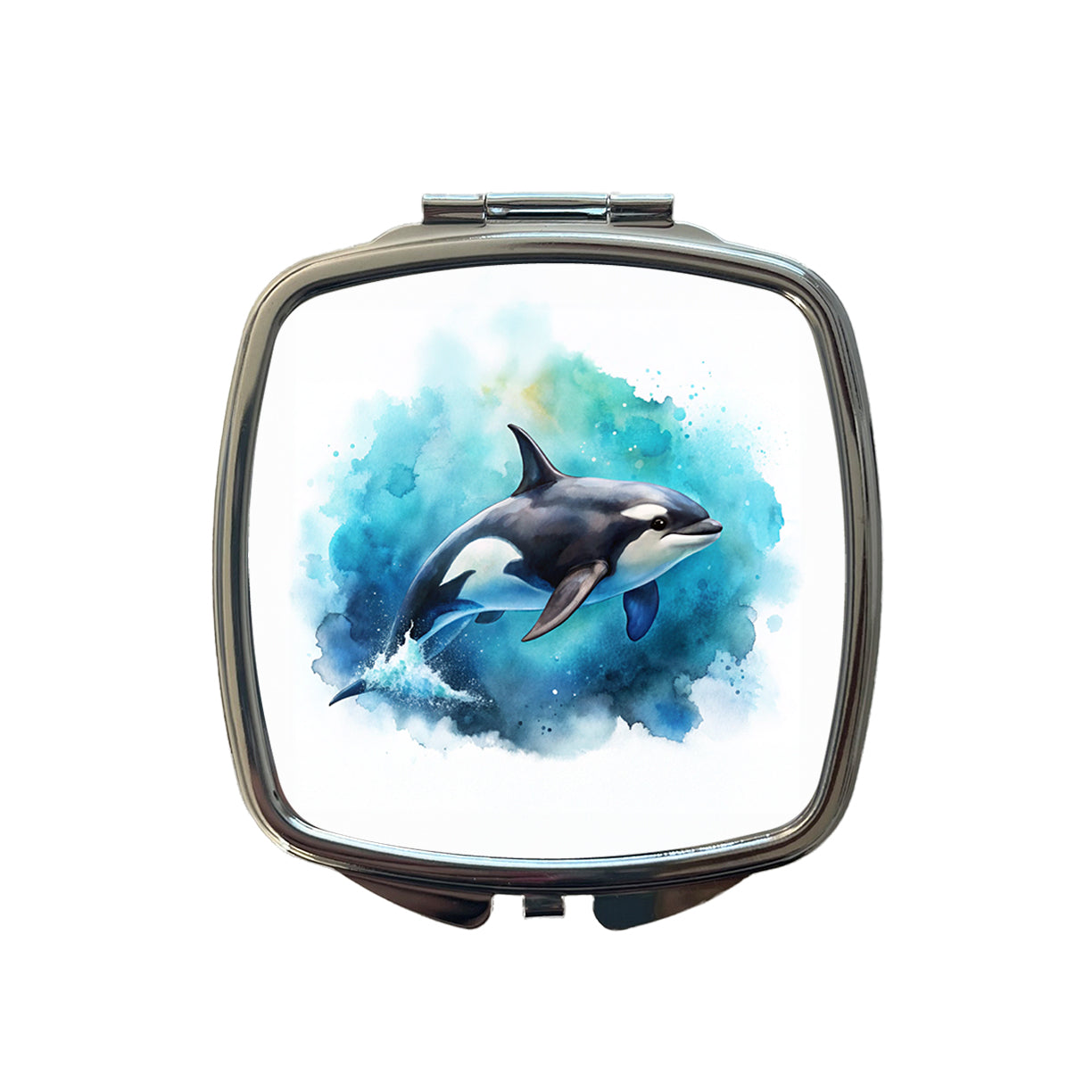 Orca Whale In Ocean Watercolor Design Small Travel Purse Handbag Pocket Makeup Compact Mirror