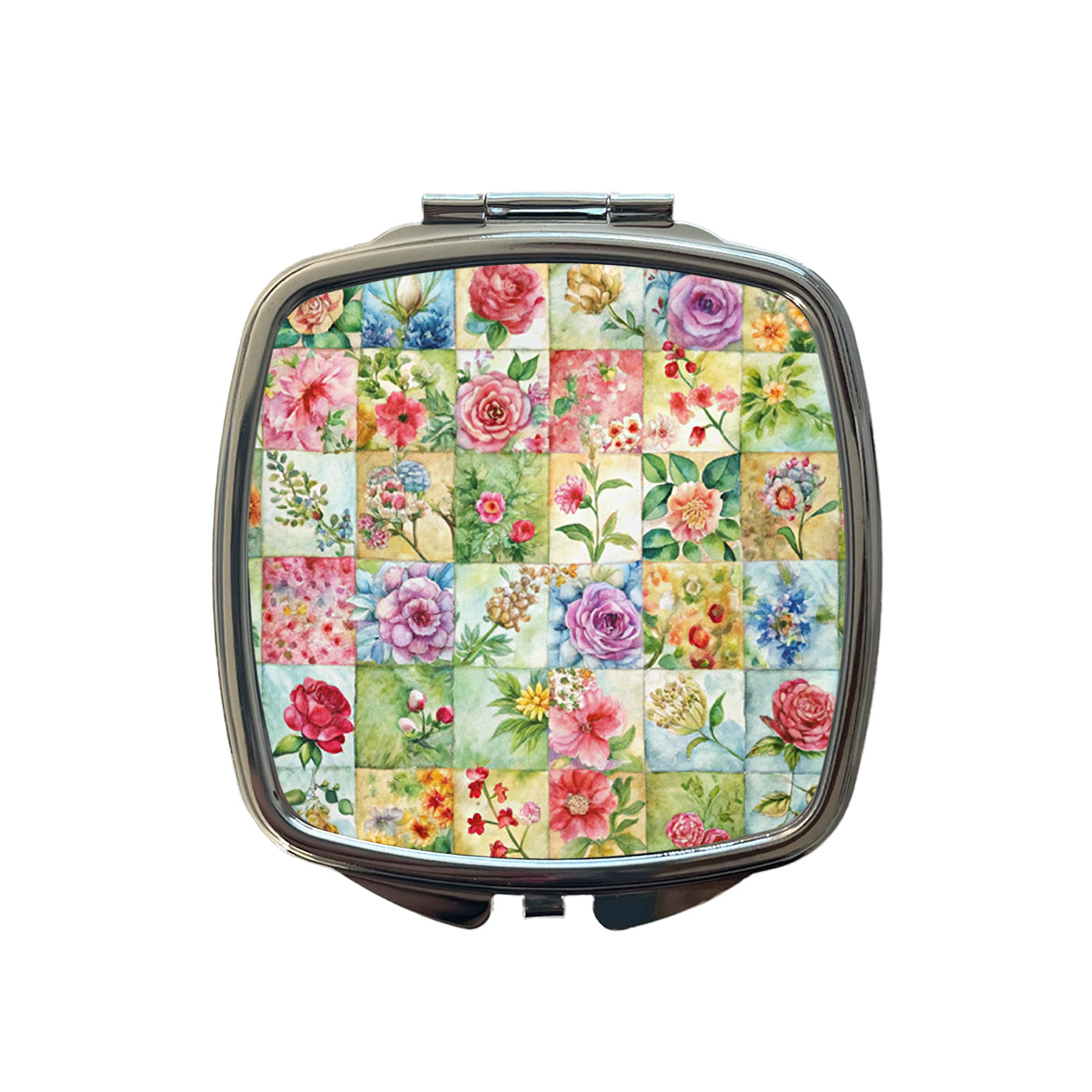 Patchwork Floral Quilt Quilter Sewing Watercolor Small Travel Purse Handbag Pocket Makeup Compact Mirror
