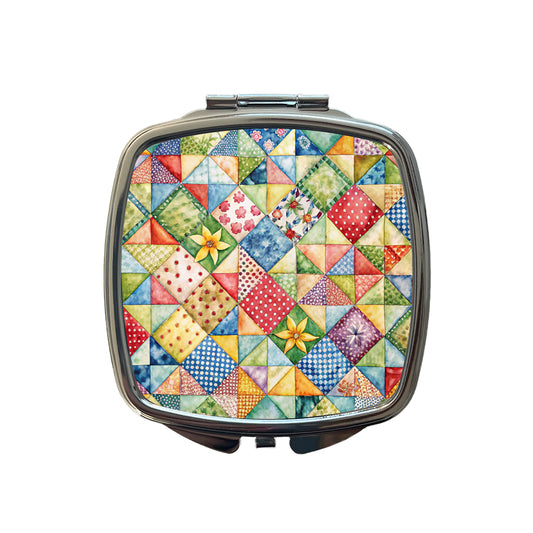 Patchwork Quilt Country Sewing Quilter Small Travel Purse Handbag Pocket Makeup Compact Mirror