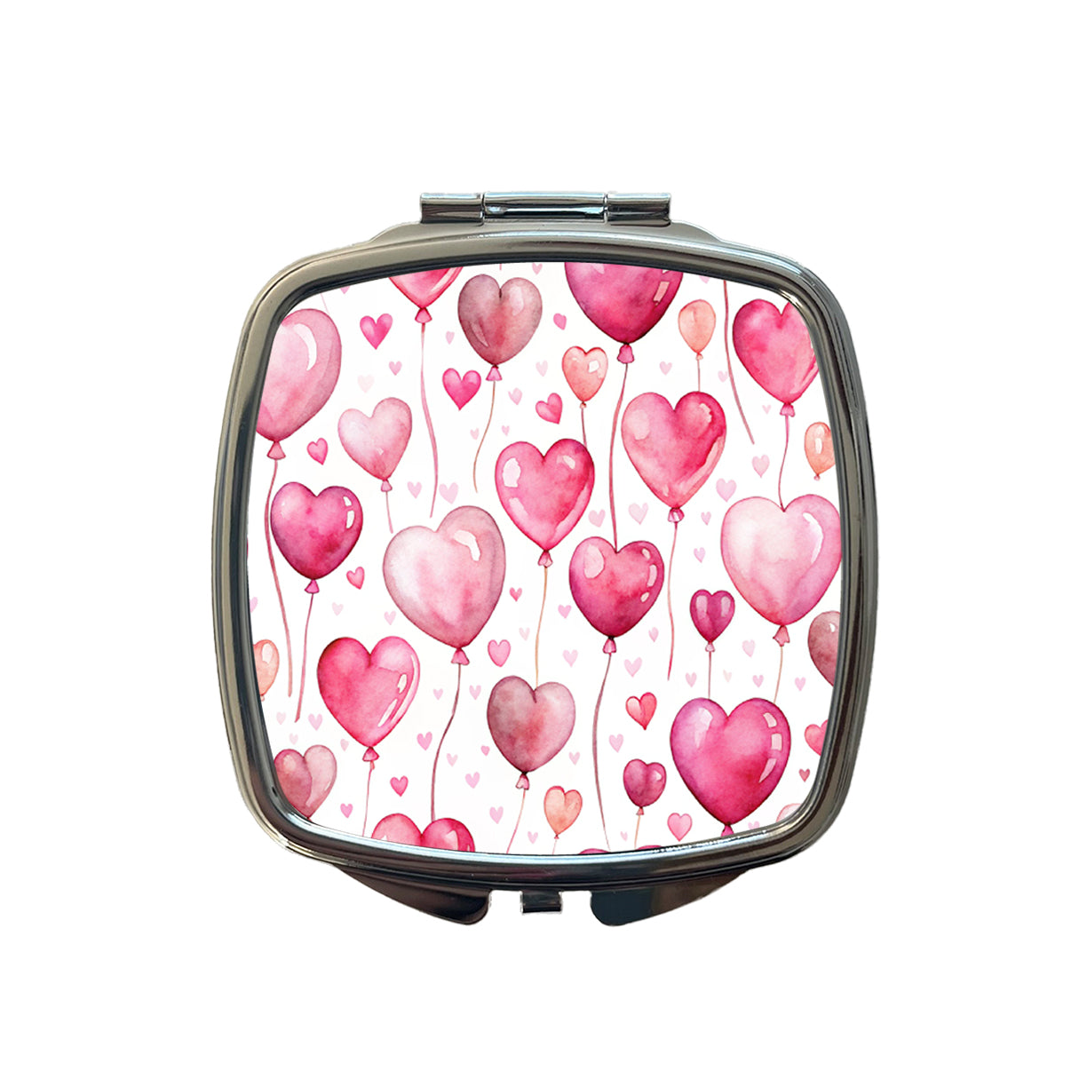 Pink Balloons Hearts Watercolor Birthday Valentine's Love Small Travel Purse Handbag Pocket Makeup Compact Mirror