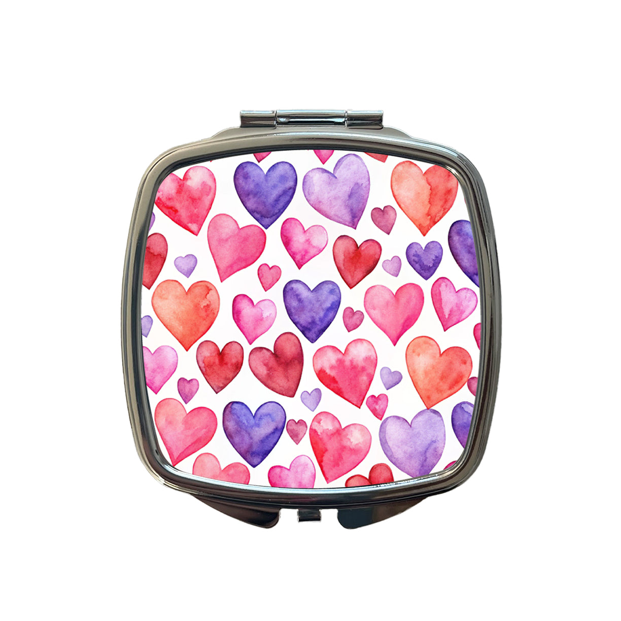 Pink Red Purple Hearts Watercolor Small Travel Purse Handbag Pocket Makeup Compact Mirror