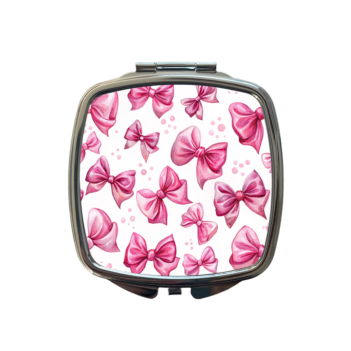 Pink Scattered Coquette Bows Watercolor Small Travel Purse Handbag Pocket Makeup Compact Mirror