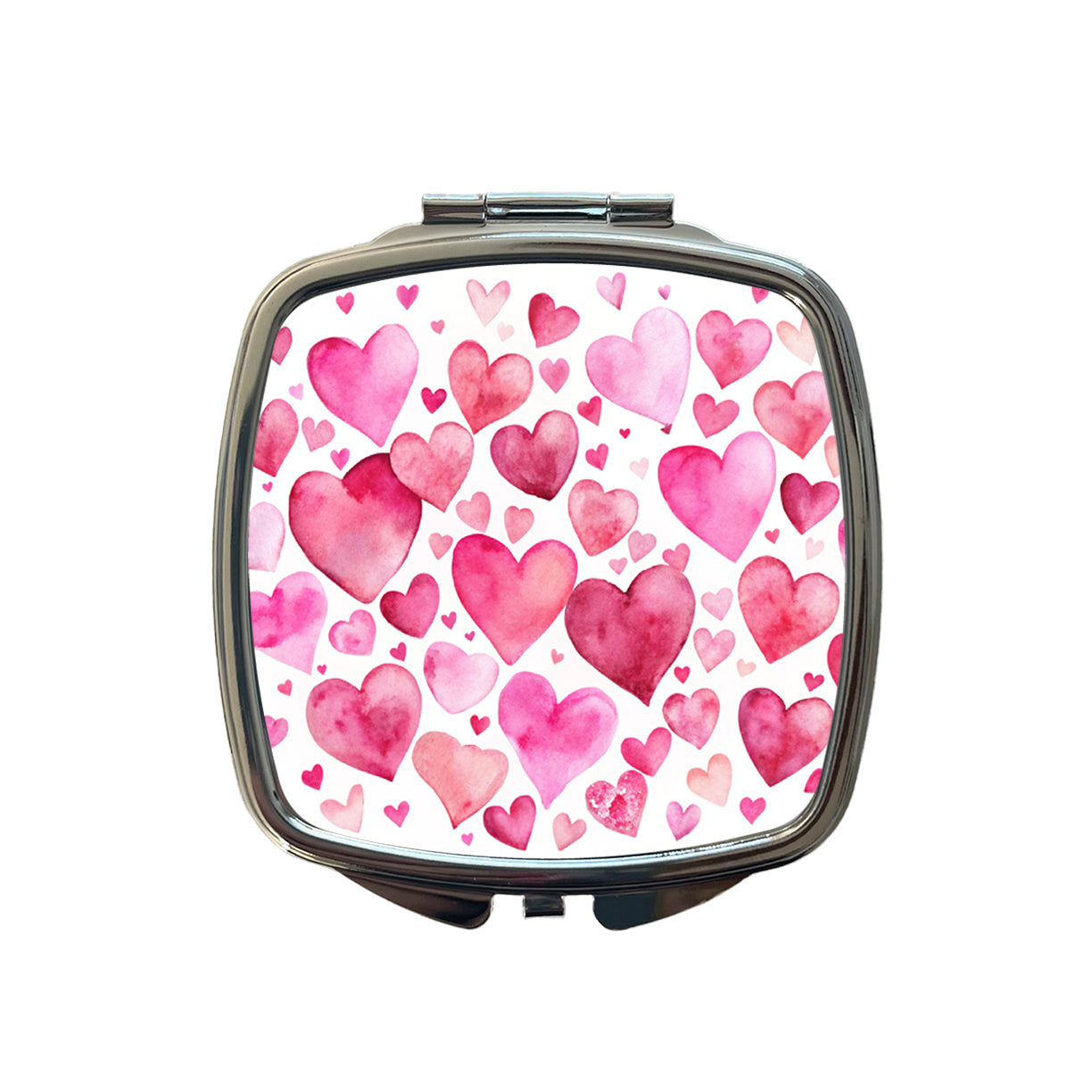 Pink Scattered Hearts Love Valentines Anniversary Watercolor Small Travel Purse Handbag Pocket Makeup Compact Mirror