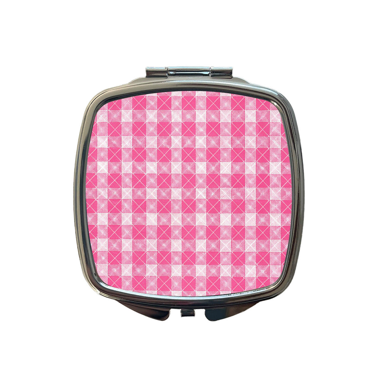 Pink White Gingham Watercolor Small Travel Purse Handbag Pocket Makeup Compact Mirror
