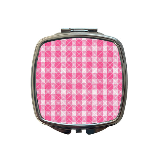 Pink White Gingham Watercolor Small Travel Purse Handbag Pocket Makeup Compact Mirror