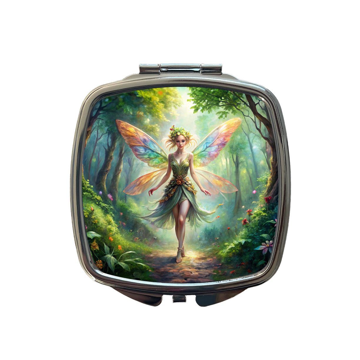 Pixie Fairy Forest Fantasy Beautiful Watercolor Small Travel Purse Handbag Pocket Makeup Compact Mirror
