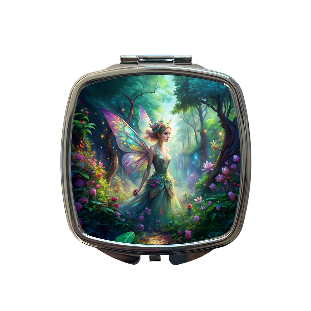 Pixie Fairy Forest Fantasy Watercolor Design Small Travel Purse Handbag Pocket Makeup Compact Mirror