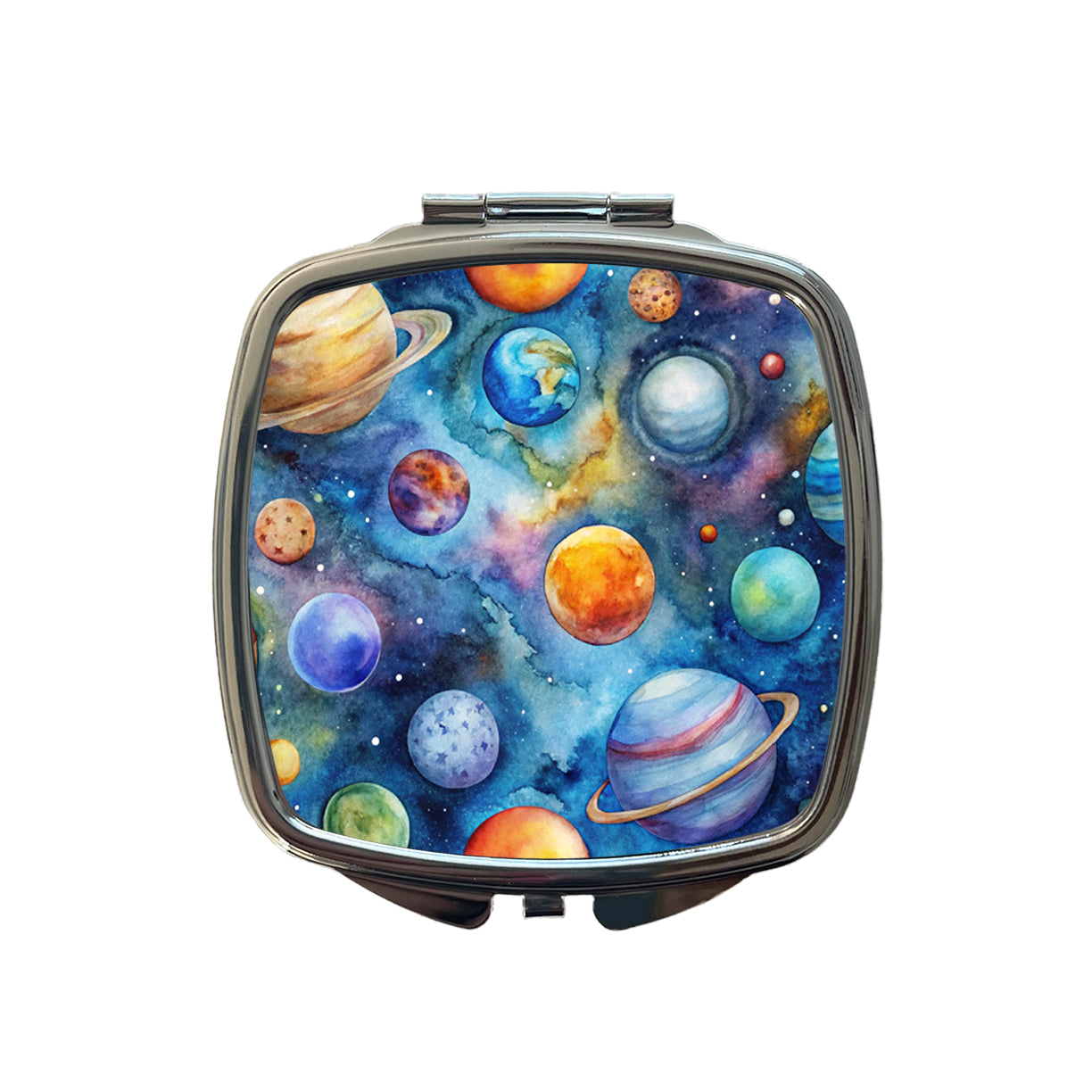 Planets Outer Space Astronomy Watercolor Small Travel Purse Handbag Pocket Makeup Compact Mirror