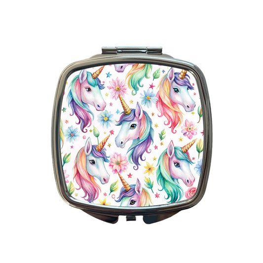 Pretty Unicorn Faces Watercolor Small Travel Purse Handbag Pocket Makeup Compact Mirror