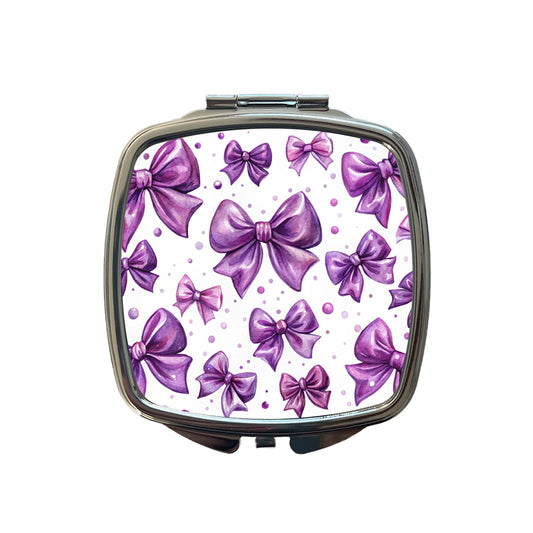 Purple Scattered Coquette Bows Watercolor Small Travel Purse Handbag Pocket Makeup Compact Mirror