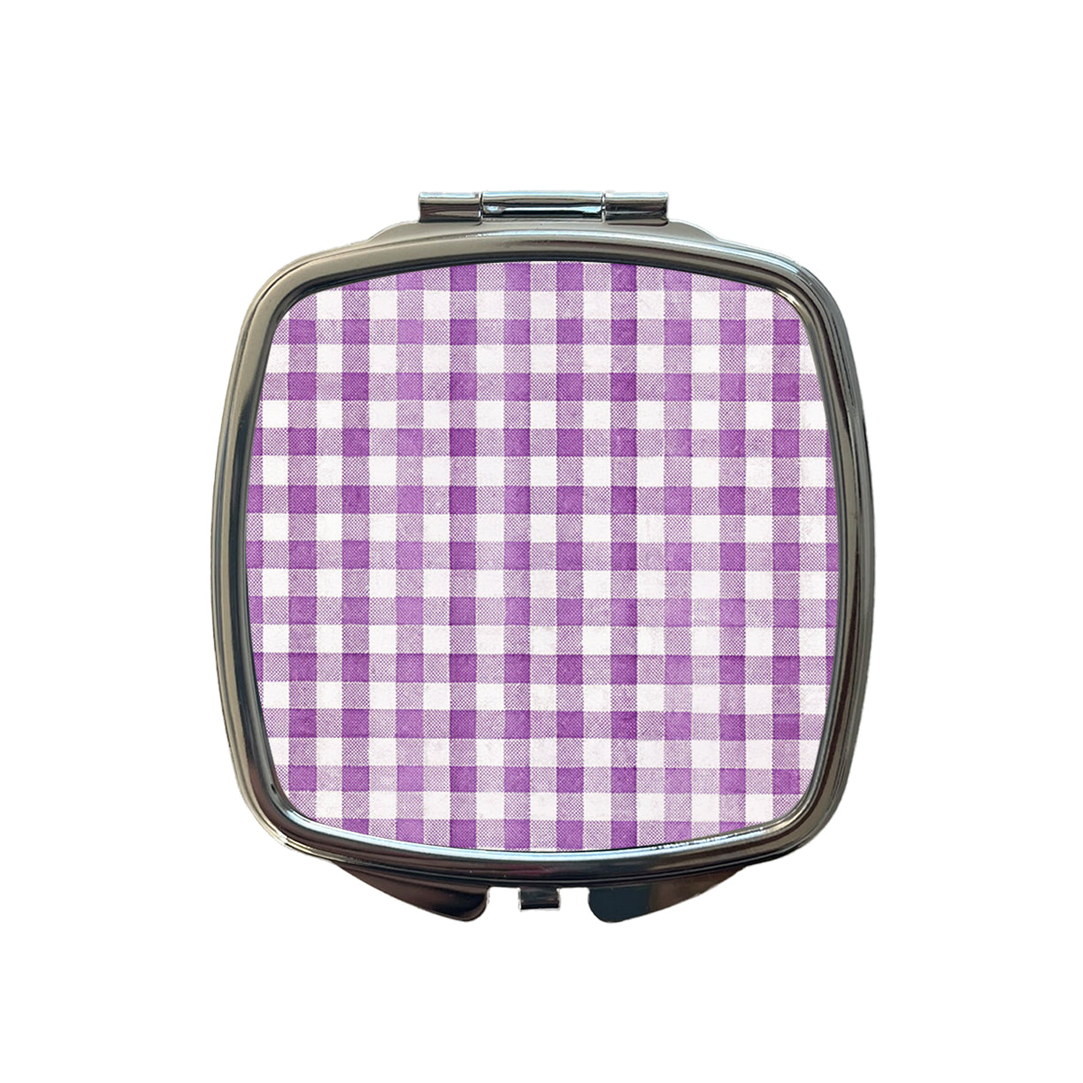 Purple White Gingham Watercolor Small Travel Purse Handbag Pocket Makeup Compact Mirror