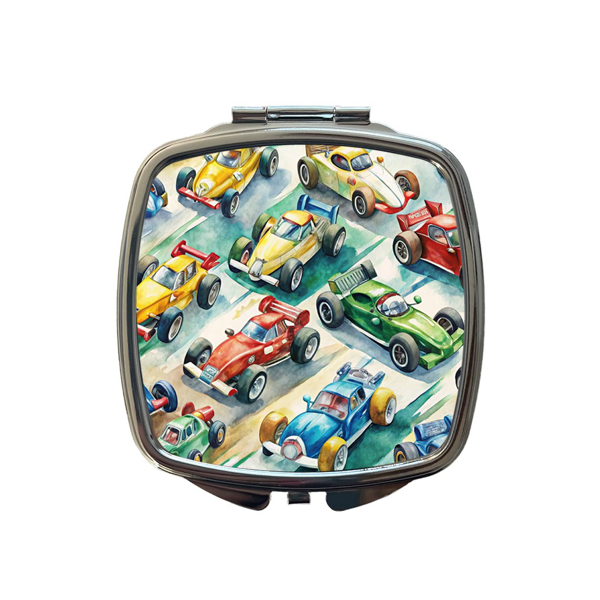 Race Cars Watercolor Small Travel Purse Handbag Pocket Makeup Compact Mirror