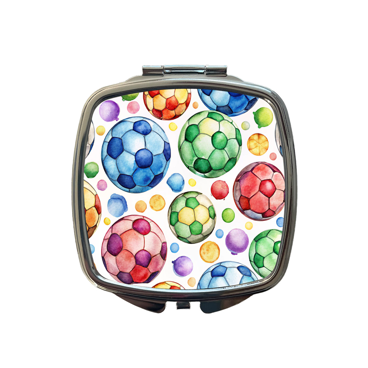 Rainbow Soccer Balls Watercolor Football Small Travel Purse Handbag Pocket Makeup Compact Mirror