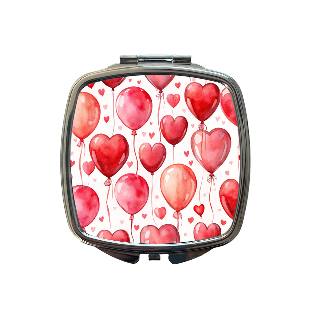 Red Balloons Hearts Watercolor Love Anniversary Small Travel Purse Handbag Pocket Makeup Compact Mirror