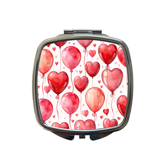 Red Balloons Hearts Watercolor Love Anniversary Small Travel Purse Handbag Pocket Makeup Compact Mirror