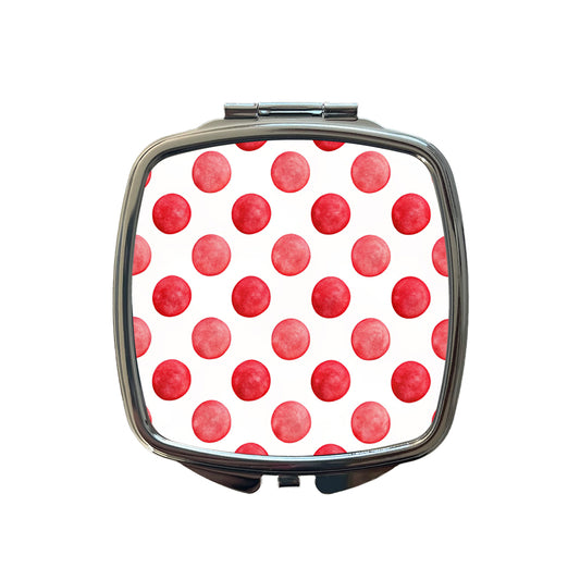 Red Polka Dots White Background Small Travel Purse Handbag Pocket Makeup Compact Mirror