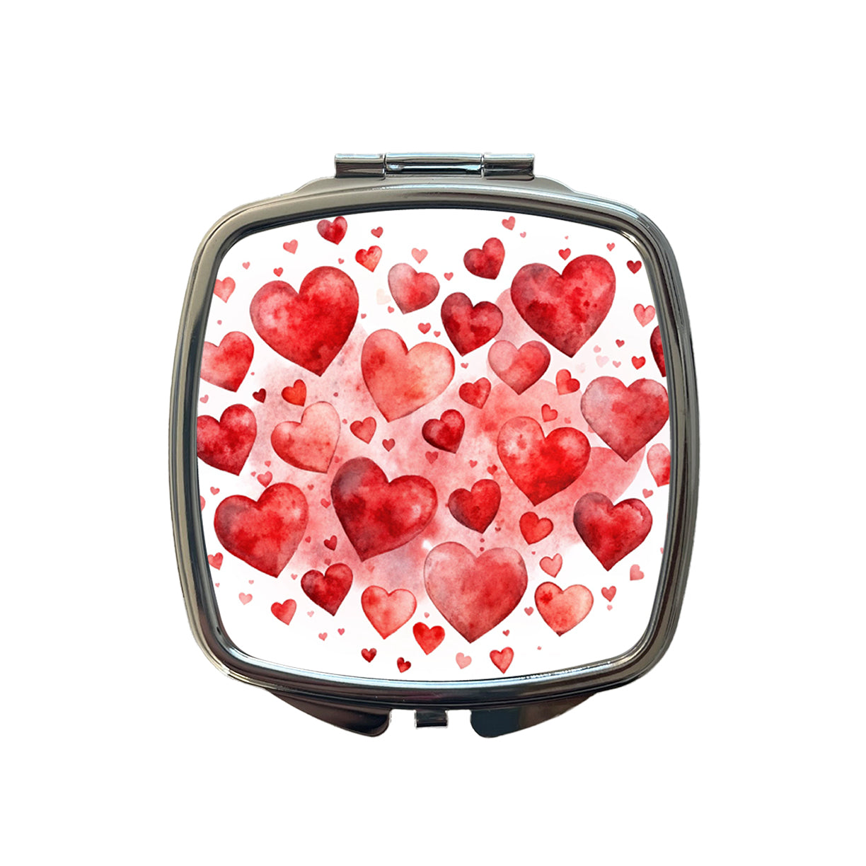 Red Scattered Hearts Love Anniversary Watercolor Small Travel Purse Handbag Pocket Makeup Compact Mirror