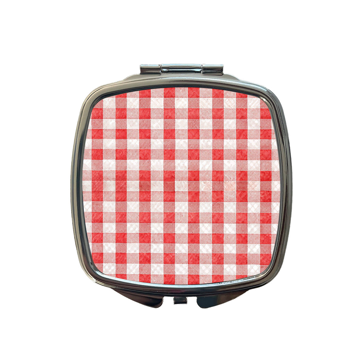 Red White Gingham Watercolor Small Travel Purse Handbag Pocket Makeup Compact Mirror